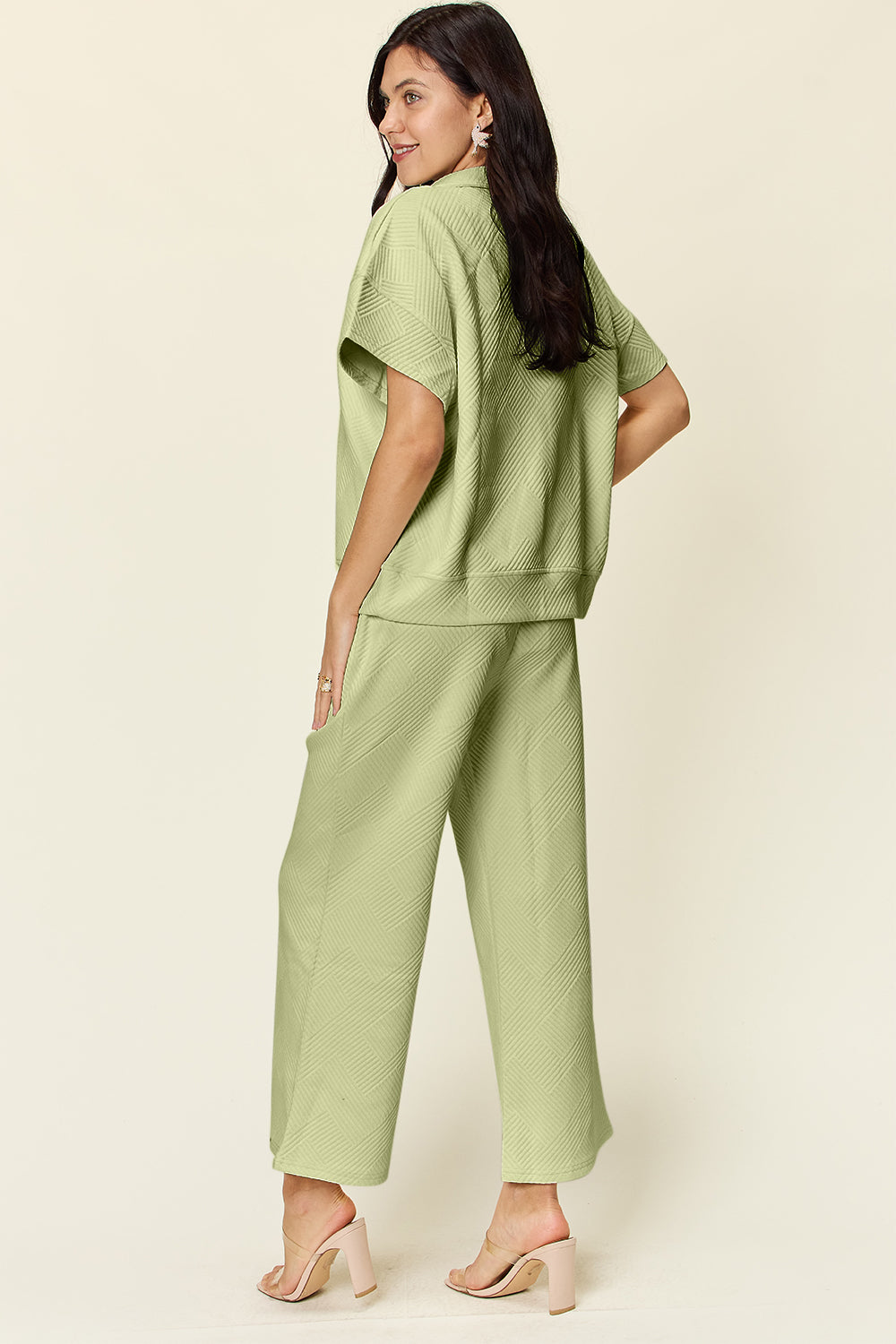 Texture Half Zip Short Sleeve Top and Pants Set