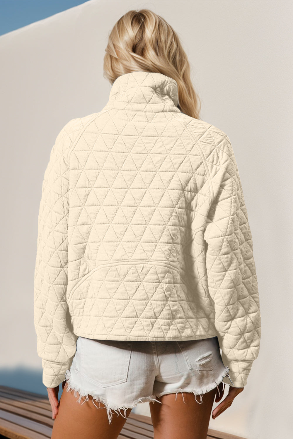 Half Zip Long Sleeve Quilted Sweatshirt with Pocket