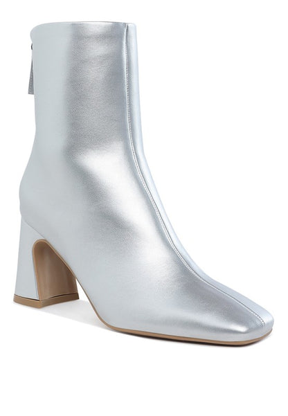 Square Toe Metallic Ankle Boots