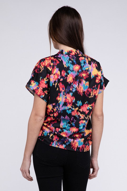 Notch Neck Floral Print Top