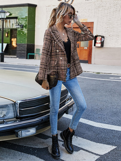 Plaid Lapel Collar Blazer