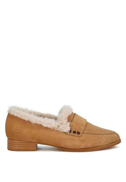 Fur Trim Suede Loafers