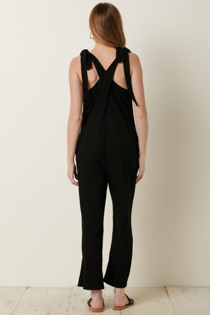 Knit V-Neck Cross Back Jumpsuit