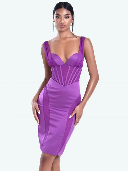 Women's Mesh Corset Satin Dress - Plain Summer Casual Wear