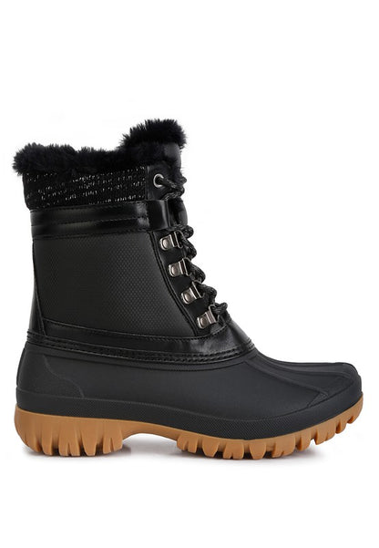 Capucine Fur Collar Contrasting Lug Sole Boots