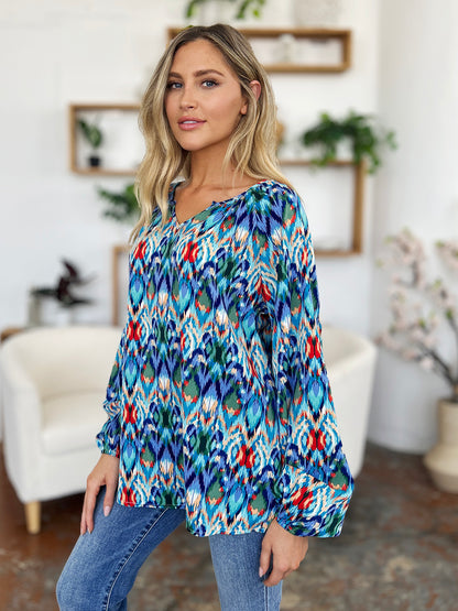 Printed Balloon Sleeve Blouse