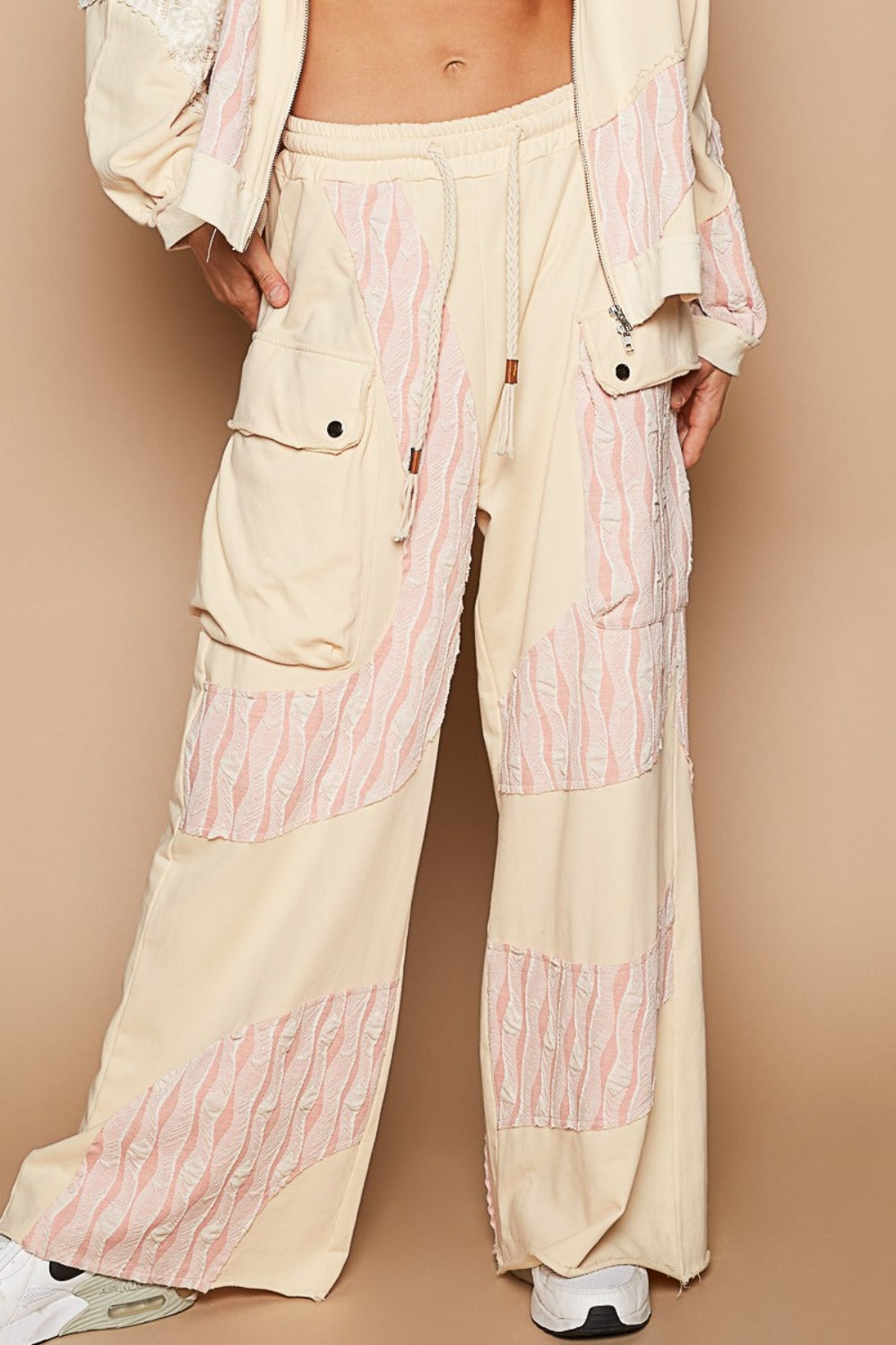 Crochet Contrast Drawstring Wide Leg Pants