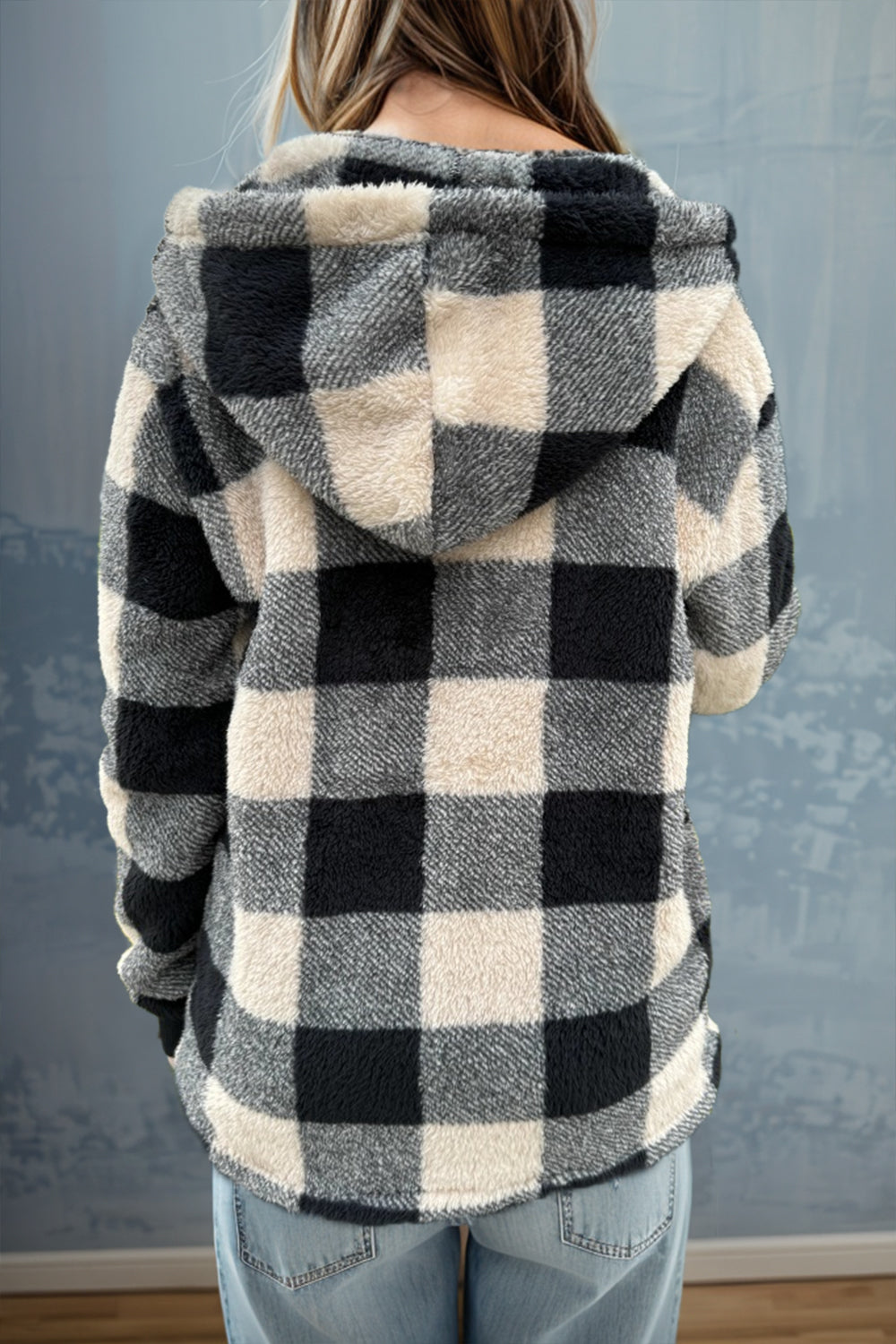 Plaid Long Sleeve Hooded Coat