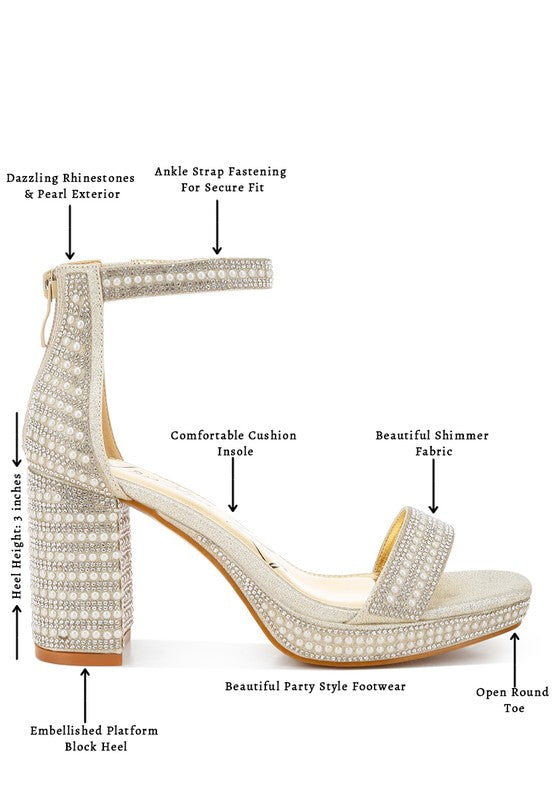 Rhinestones And Pearl Embellished Sandals