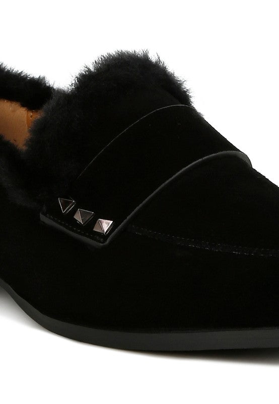 Fur Trim Suede Loafers