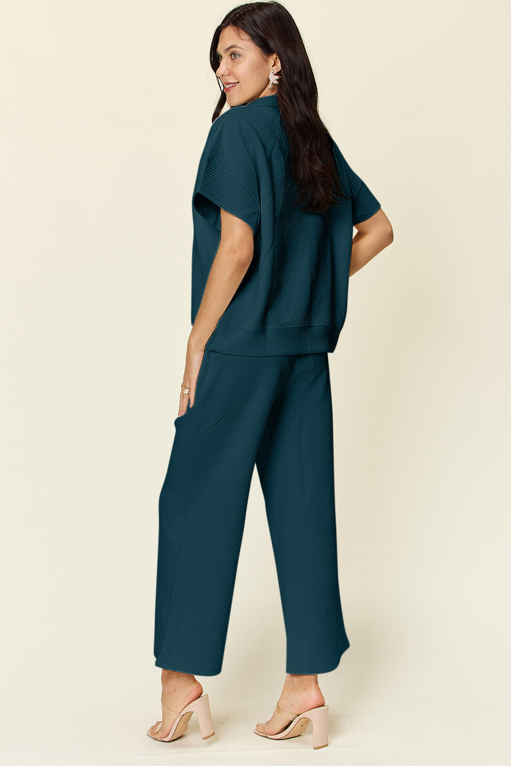 Half Zip Short Sleeve Top and Pants Set