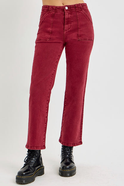 High Rise Straight Jeans with Patch Pockets