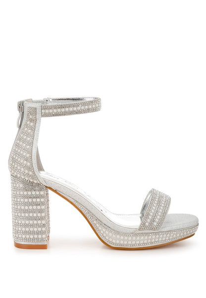 Rhinestones And Pearl Embellished Sandals