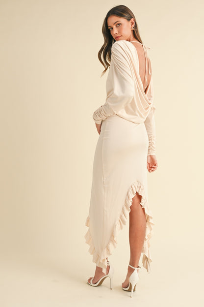 Backless Asymmetric Ruffle Hem Dress