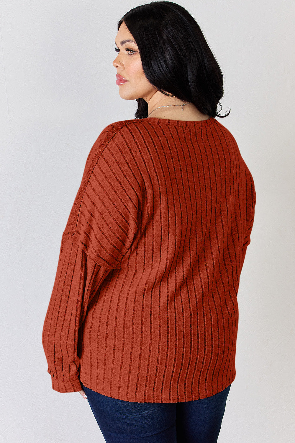 Ribbed Half Button Long Sleeve T-Shirt