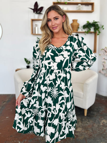 Printed Ruffle Hem Long Sleeve Dress