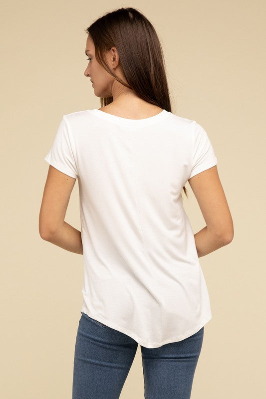 Flowy Round Hem Rayon Short Sleeve Top