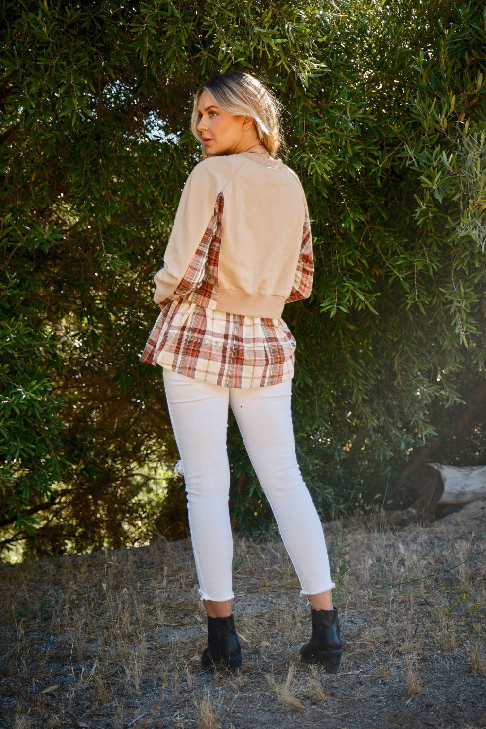 Double Layered Plaid Contrast Sweatshirt