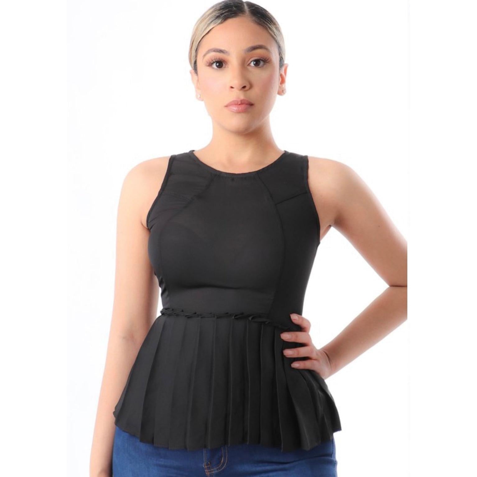 Chic Sleeveless Medium Top with Ruffled Bottom for Women - Lightweight Fabric - - Everyday - Day Womenswear