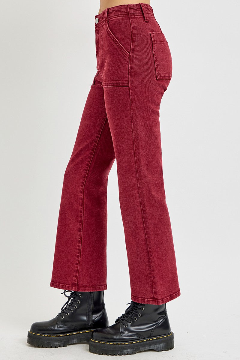 High Rise Straight Jeans with Patch Pockets