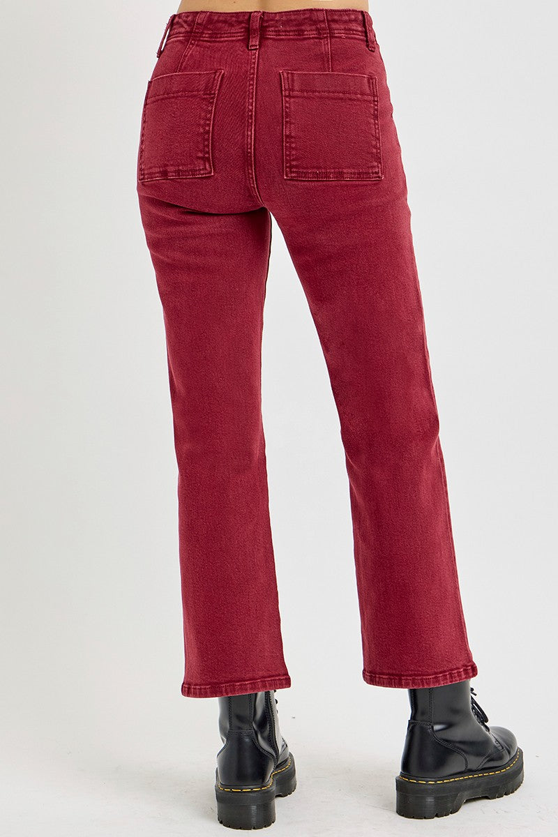 High Rise Straight Jeans with Patch Pockets