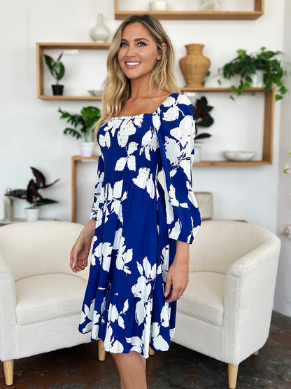 Floral Ruffle Hem Smocked Dress with Pockets