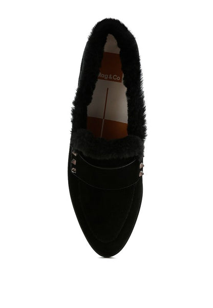 Fur Trim Suede Loafers