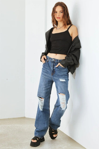 Distressed High Waist Jeans