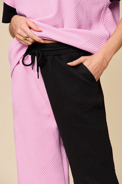 Texture Contrast T-Shirt and Wide Leg Pants Set