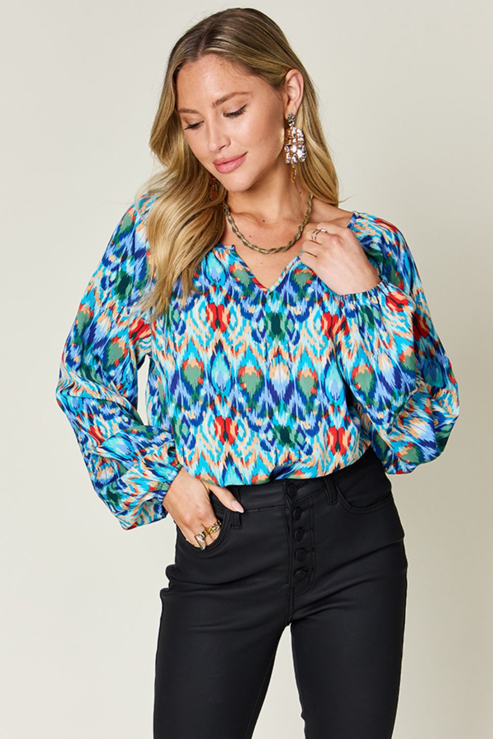 Printed Balloon Sleeve Blouse