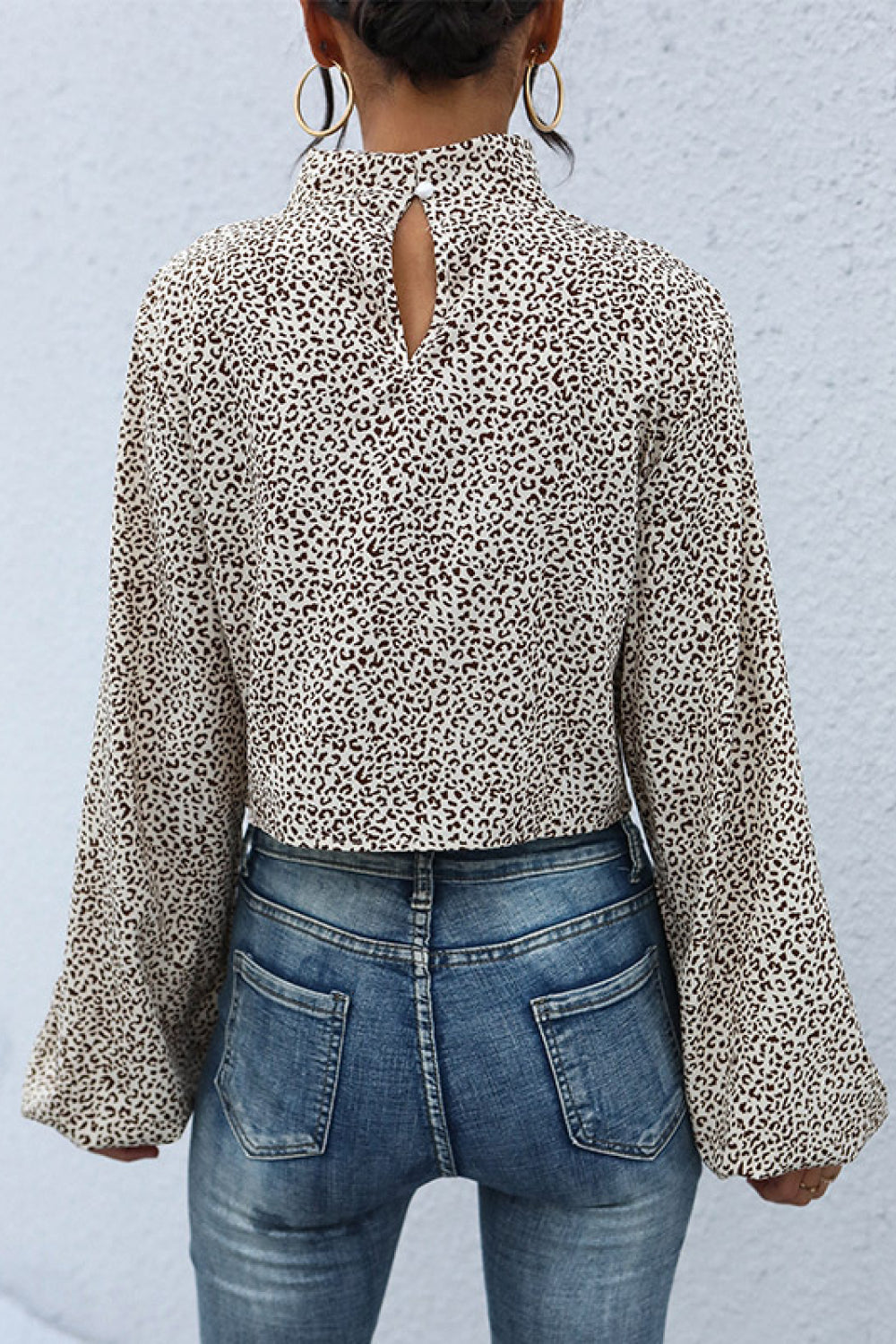 Leopard Print Mock Neck Crop Top Trendsi