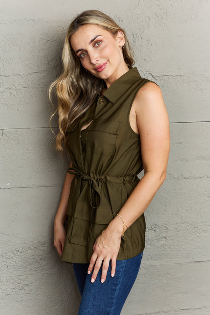 Sleeveless Collared Button Down Top