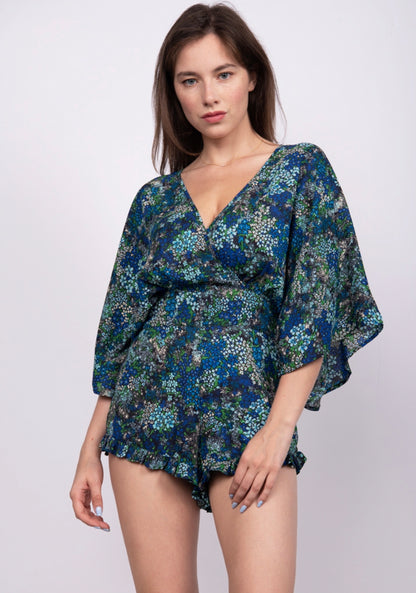 Floral V neck romper